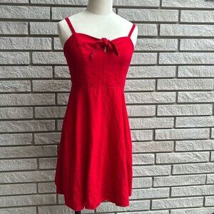 Old Navy Red Linen Blend Camo Dress Tie Front Sz S